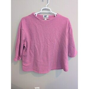 LANDS' END Women's 1X Serious Sweats Pullover Sweatshirt Cotton Pink Workout